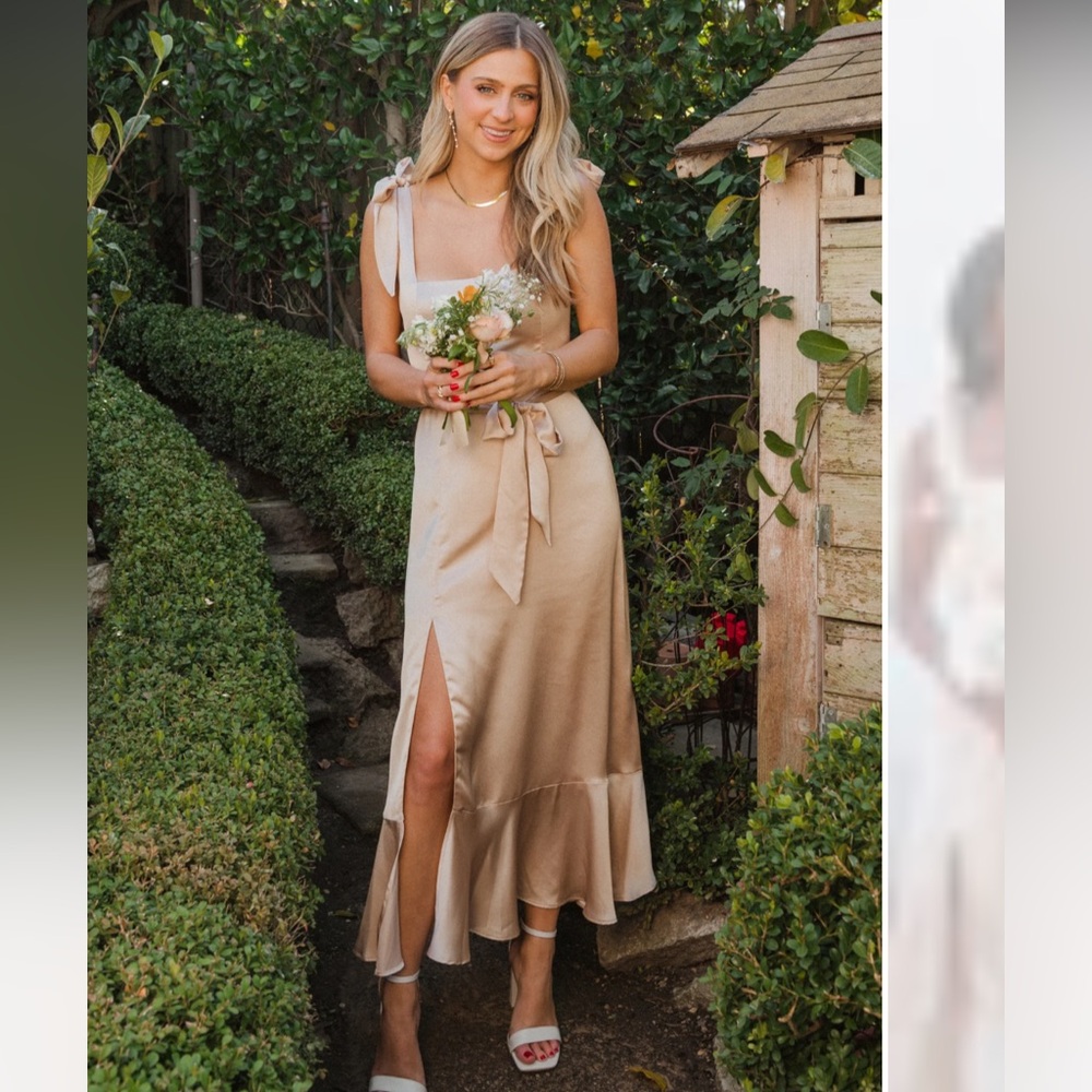 NWT Show Me Your Mumu Claire Midi Dress Champagne Luxe Satin Size M - No Sash